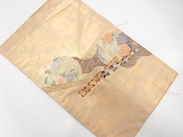 JAPANESE KIMONO / UNUSED WOVEN FAN / FLOWER CIRCLE PATTERN NAGOYA OBI